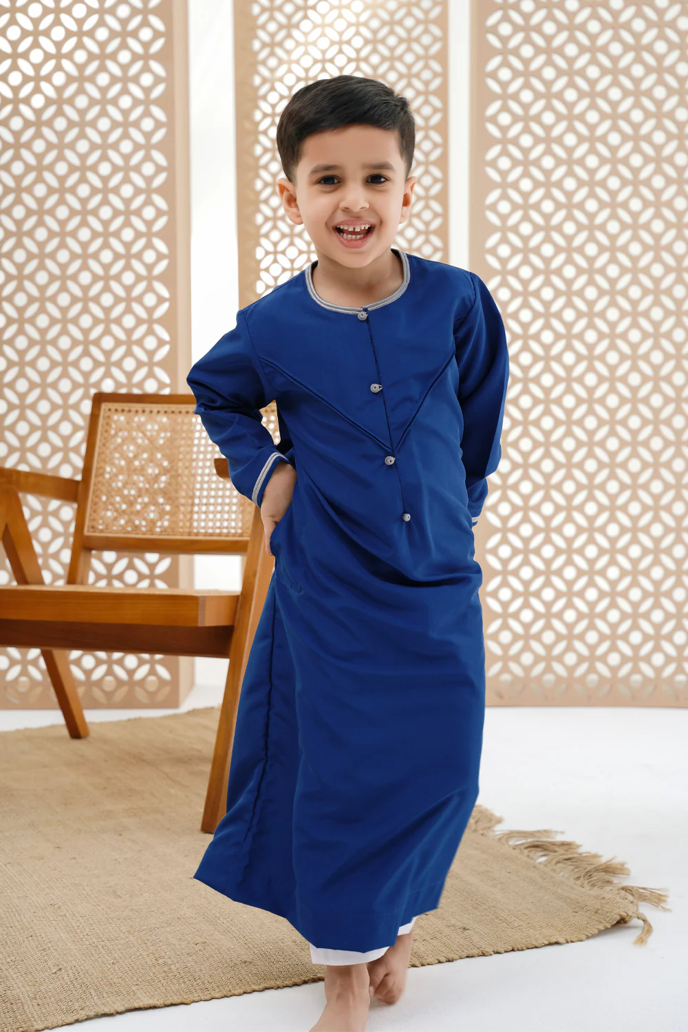 Emirati Ocean Blue Boys Thobe - Image 3